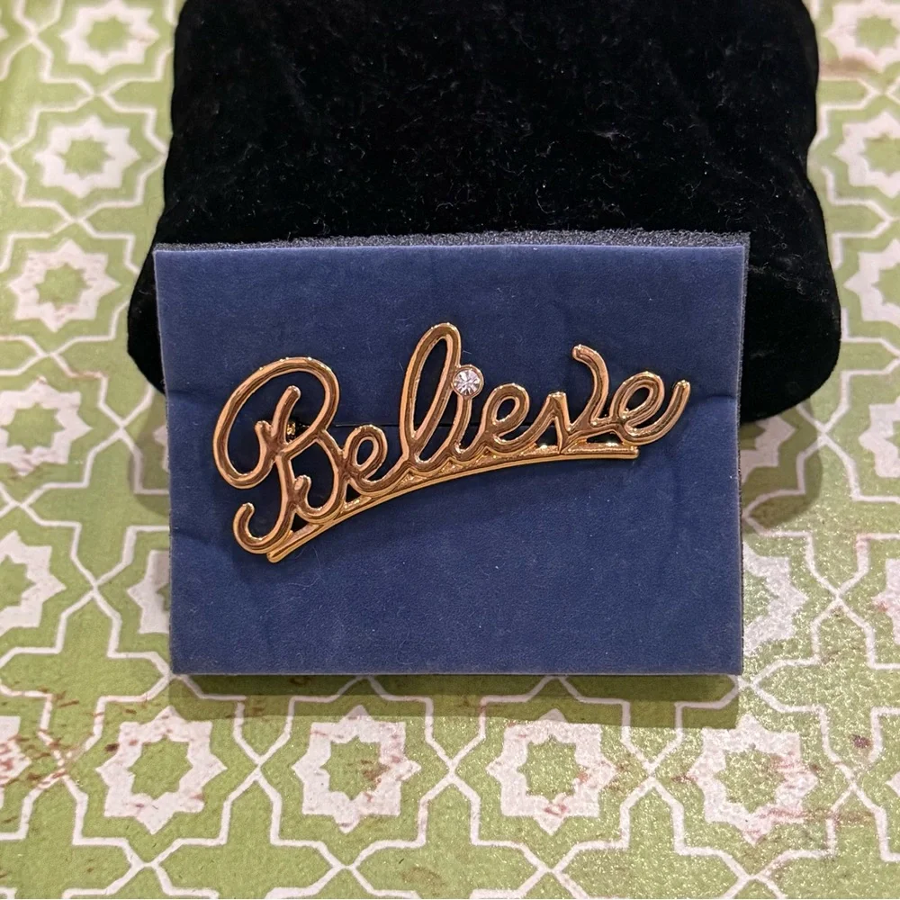 Avon Gold-Tone “Believe” Script Pin with Crystal Accent – Vintage — NEW